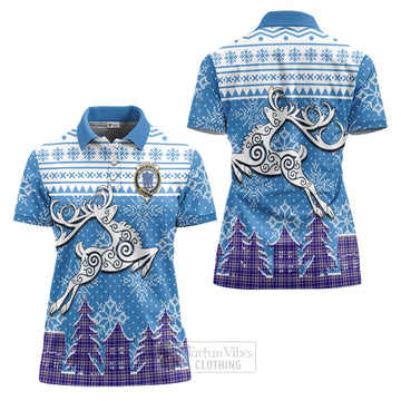 Ochterlony Clan Christmas Women's Polo Shirt Celtic Reindeer Style Women - Tartan Vibes Clothing