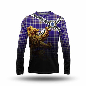 Ochterlony Crest Tartan Long Sleeve T-Shirt with Golden Lion Emblem Celtic Style Unisex - Tartan Vibes Clothing