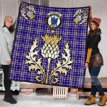 Tartan Vibes Clothing Ochterlony Tartan Quilt with Family Crest and Golden Thistle Style