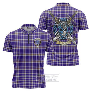Ochterlony Tartan Zipper Polo Shirt with Family Crest Celtic Skull Style Unisex - Tartan Vibes Clothing