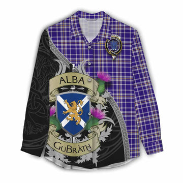 Ochterlony Tartan Family Crest Women's Casual Shirt Lion Rampant Royal Thistle Shield Celtic Inspired Female - Tartan Vibes Clothing