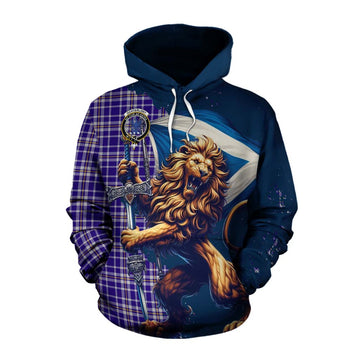 Ochterlony Tartan Family Crest Cotton Hoodie with Scottish Majestic Lion Pullover Hoodie XS - Tartan Vibes Clothing