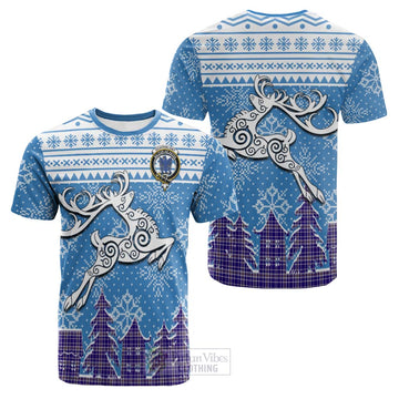 Ochterlony Clan Christmas Cotton T-shirt Celtic Reindeer Style