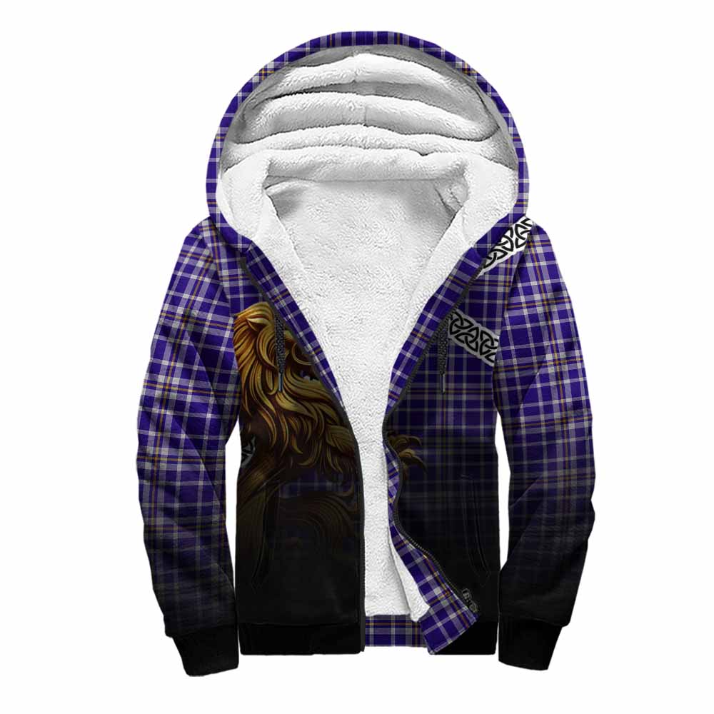 Ochterlony Crest Tartan Sherpa Hoodie with Golden Lion Emblem Celtic Style Unisex S - Tartan Vibes Clothing