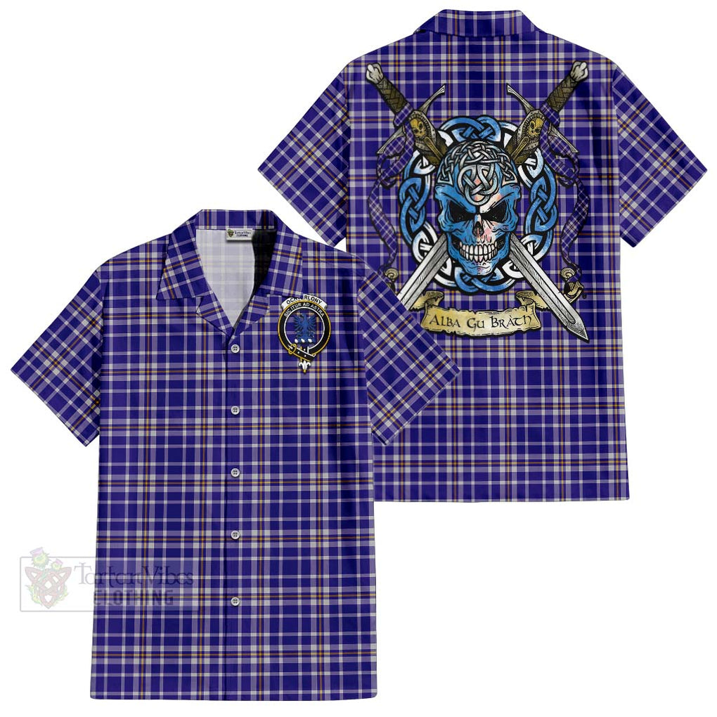 Ochterlony Tartan Hawaiian Shirt with Family Crest Celtic Skull Style Kid - Tartan Vibes Clothing