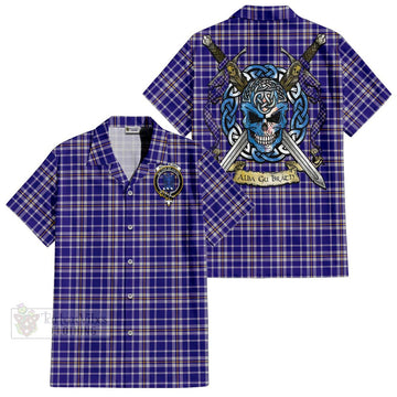 Ochterlony Tartan Hawaiian Shirt with Family Crest Celtic Skull Style Kid - Tartan Vibes Clothing
