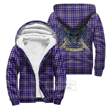 Ochterlony Tartan Sherpa Hoodie with Family Crest Celtic Skull Style Unisex S - Tartan Vibes Clothing