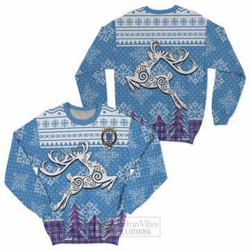 Ochterlony Clan Christmas Sweatshirt Celtic Reindeer Style Unisex - Tartan Vibes Clothing