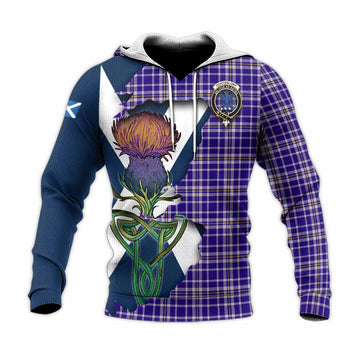 Ochterlony Tartan Family Crest Knitted Hoodie Scottish Thistle Celtic Inspired Unisex Knitted Pullover Hoodie - Tartan Vibes Clothing
