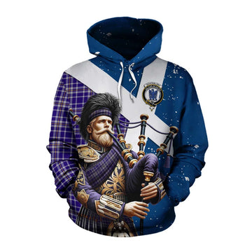 Ochterlony Tartan Cotton Hoodie with Family Crest Scottish Bagpiper Vibes Pullover Hoodie XS - Tartan Vibes Clothing