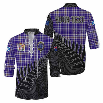 Ochterlony Crest Tartan Ghillie Kilt Shirt with New Zealand Silver Fern Half Style Men - Tartan Vibes Clothing