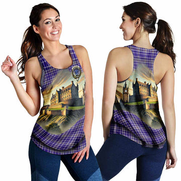 Ochterlony Tartan Family Crest Women's Racerback Tanks with Scottish Ancient Castle Style 4XL - Tartan Vibes Clothing