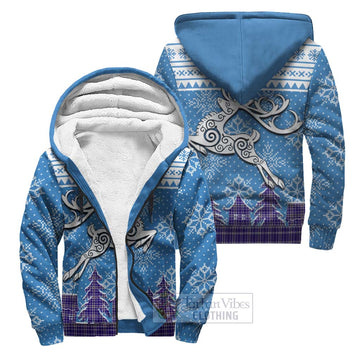 Ochterlony Clan Christmas Sherpa Hoodie Celtic Reindeer Style Unisex S - Tartan Vibes Clothing