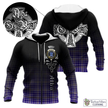 Ochterlony Tartan Knitted Hoodie Featuring Alba Gu Brath Family Crest Celtic Inspired