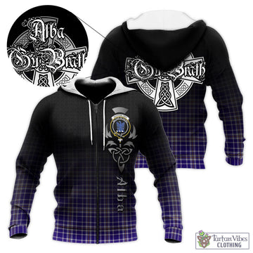 Ochterlony Tartan Knitted Hoodie Featuring Alba Gu Brath Family Crest Celtic Inspired Unisex - Tartan Vibes Clothing