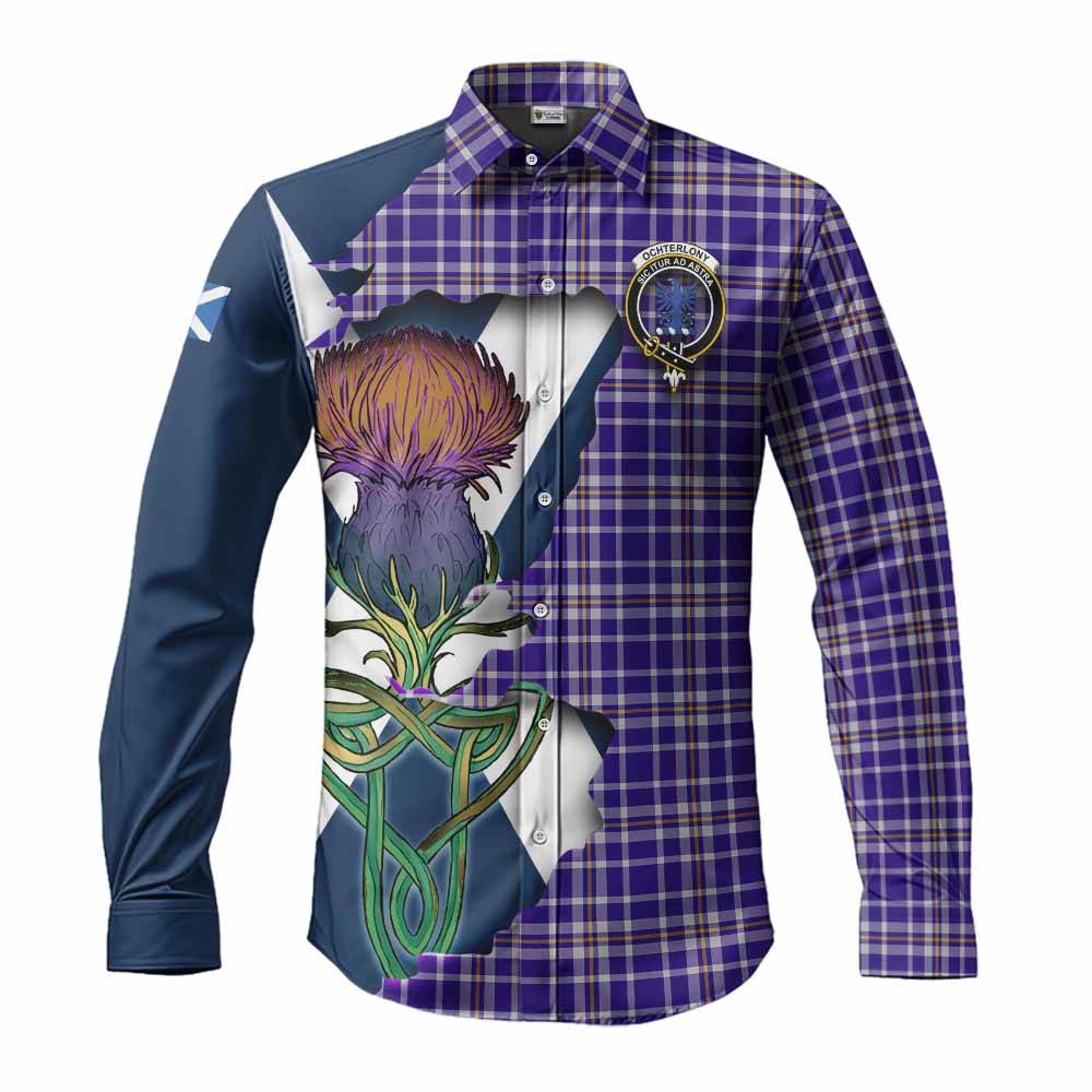Ochterlony Tartan Family Crest Long Sleeve Button Shirt Scottish Thistle Celtic Inspired Men's Shirt S - Tartan Vibes Clothing