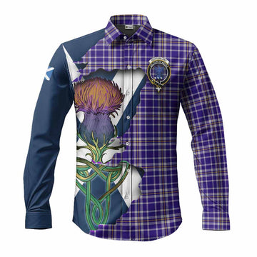 Ochterlony Tartan Family Crest Long Sleeve Button Shirt Scottish Thistle Celtic Inspired Men's Shirt S - Tartan Vibes Clothing