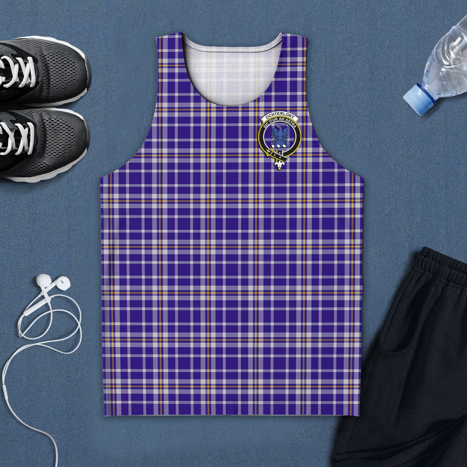 Ochterlony Tartan Mens Tank Top with Family Crest 5XL - Tartan Vibes Clothing