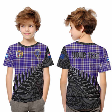 Ochterlony Crest Tartan Kid T-Shirt with New Zealand Silver Fern Half Style Youth XL Size14 - Tartan Vibes Clothing