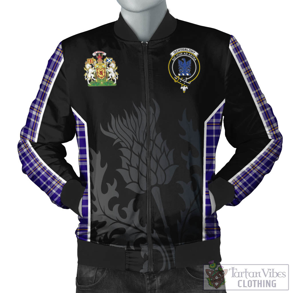 Tartan Vibes Clothing Ochterlony Tartan Bomber Jacket with Family Crest and Scottish Thistle Vibes Sport Style