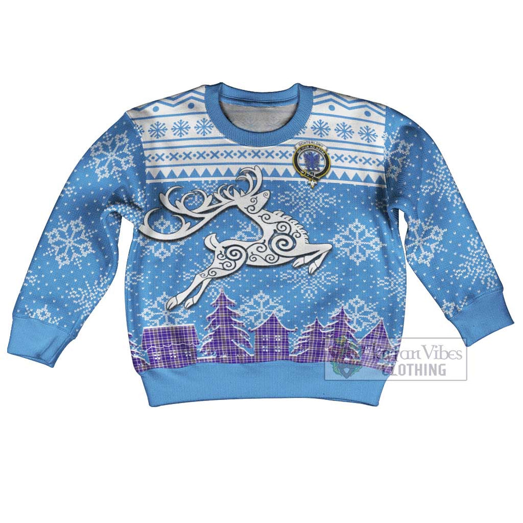 Ochterlony Clan Christmas Kid Ugly Sweater with Tartan and Celtic Reindeer Style Kid - Tartan Vibes Clothing