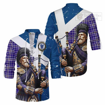 Ochterlony Tartan Ghillie Kilt Shirt with Family Crest Scottish Bagpiper Vibes Men - Tartan Vibes Clothing