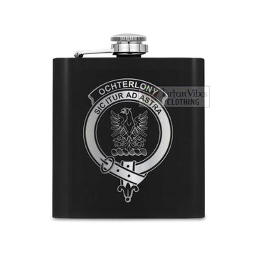 Ochterlony Crest Hip Flask Set 7oz Black Stainless Steel with A Gift Box One Size 7oz - 2D-tartanvibesclothing