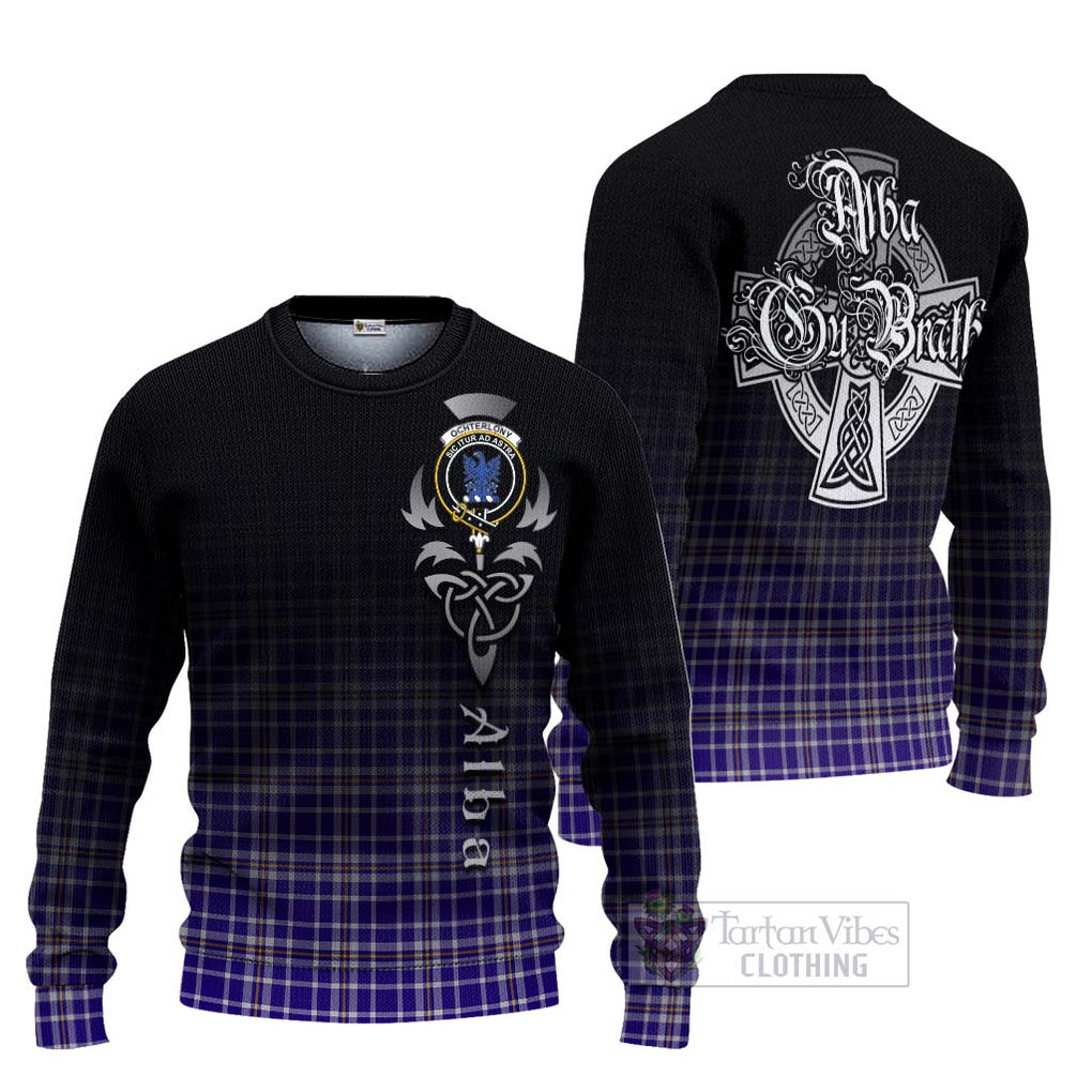 Ochterlony Tartan Ugly Sweater Featuring Alba Gu Brath Family Crest Celtic Inspired Unisex - Tartan Vibes Clothing
