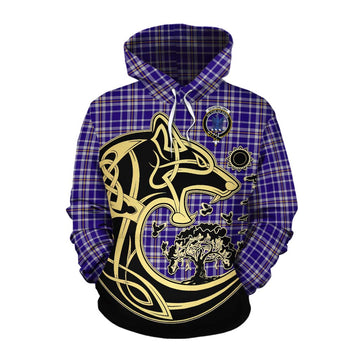 Ochterlony Tartan Cotton Hoodie with Family Crest Celtic Wolf Style Pullover Hoodie XS - Tartan Vibes Clothing