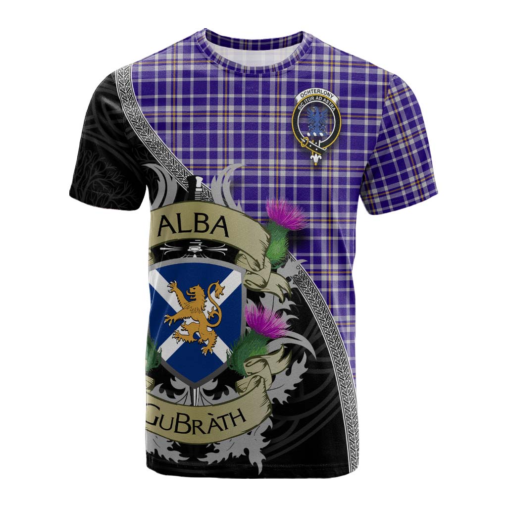 Tartan Vibes Clothing Ochterlony Tartan Family Crest Cotton T-shirt Lion Rampant Royal Thistle Shield Celtic Inspired
