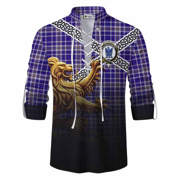 Ochterlony Crest Tartan Ghillie Kilt Shirt with Golden Lion Emblem Celtic Style Men - Tartan Vibes Clothing