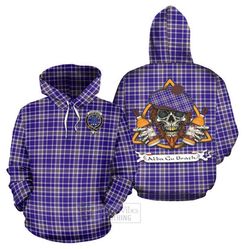 Ochterlony Tartan Hoodie with Family Crest and Bearded Skull Holding Bottles of Whiskey Zip Hoodie - Tartan Vibes Clothing