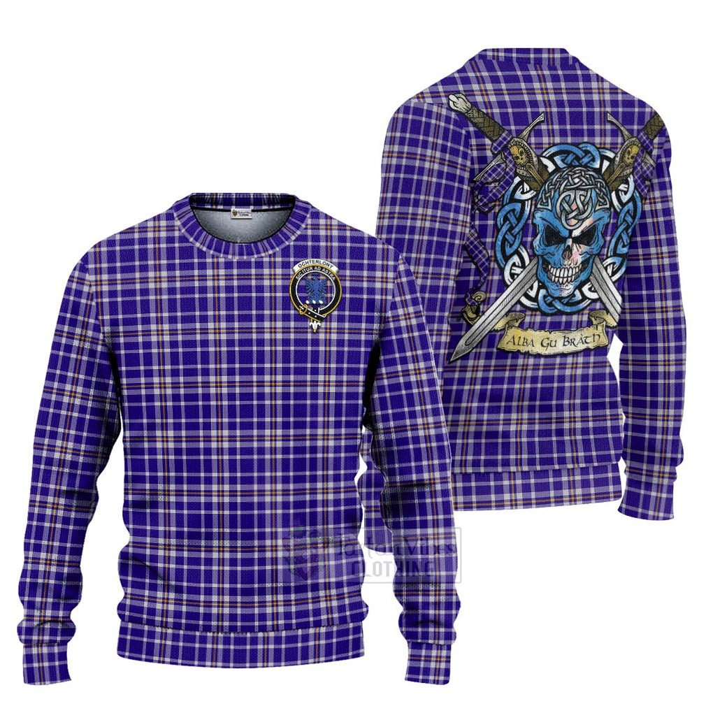 Ochterlony Tartan Ugly Sweater with Family Crest Celtic Skull Style Unisex - Tartan Vibes Clothing