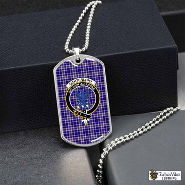 Tartan Vibes Clothing Ochterlony Tartan Dog Tag Necklace with Family Crest