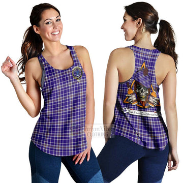 Ochterlony Tartan Women's Racerback Tanks with Family Crest and Bearded Skull Holding Bottles of Whiskey 4XL - Tartan Vibes Clothing