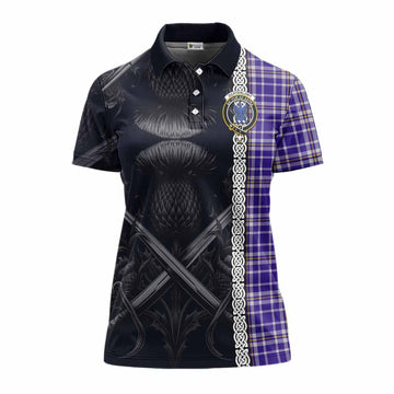 Ochterlony Tartan Women's Polo Shirt with Family Crest Cross Sword Thistle Celtic Vibes Women - Tartan Vibes Clothing