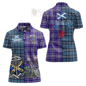 Ochterlony Tartan Women's Polo Shirt Happy St. Andrew's Day Half Tartan Style Women - Tartan Vibes Clothing