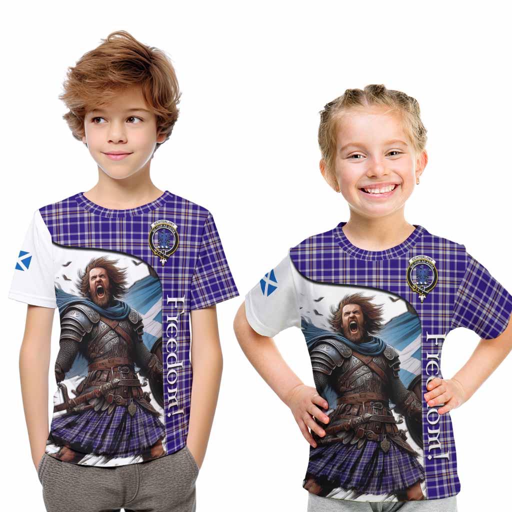 Tartan Vibes Clothing Ochterlony Crest Tartan Kid T-Shirt Inspired by the Freedom of Scottish Warrior