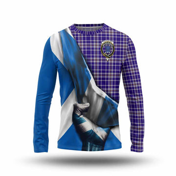 Ochterlony Tartan Long Sleeve T-Shirt with Family Crest Scotland Patriotic Style Unisex - Tartan Vibes Clothing