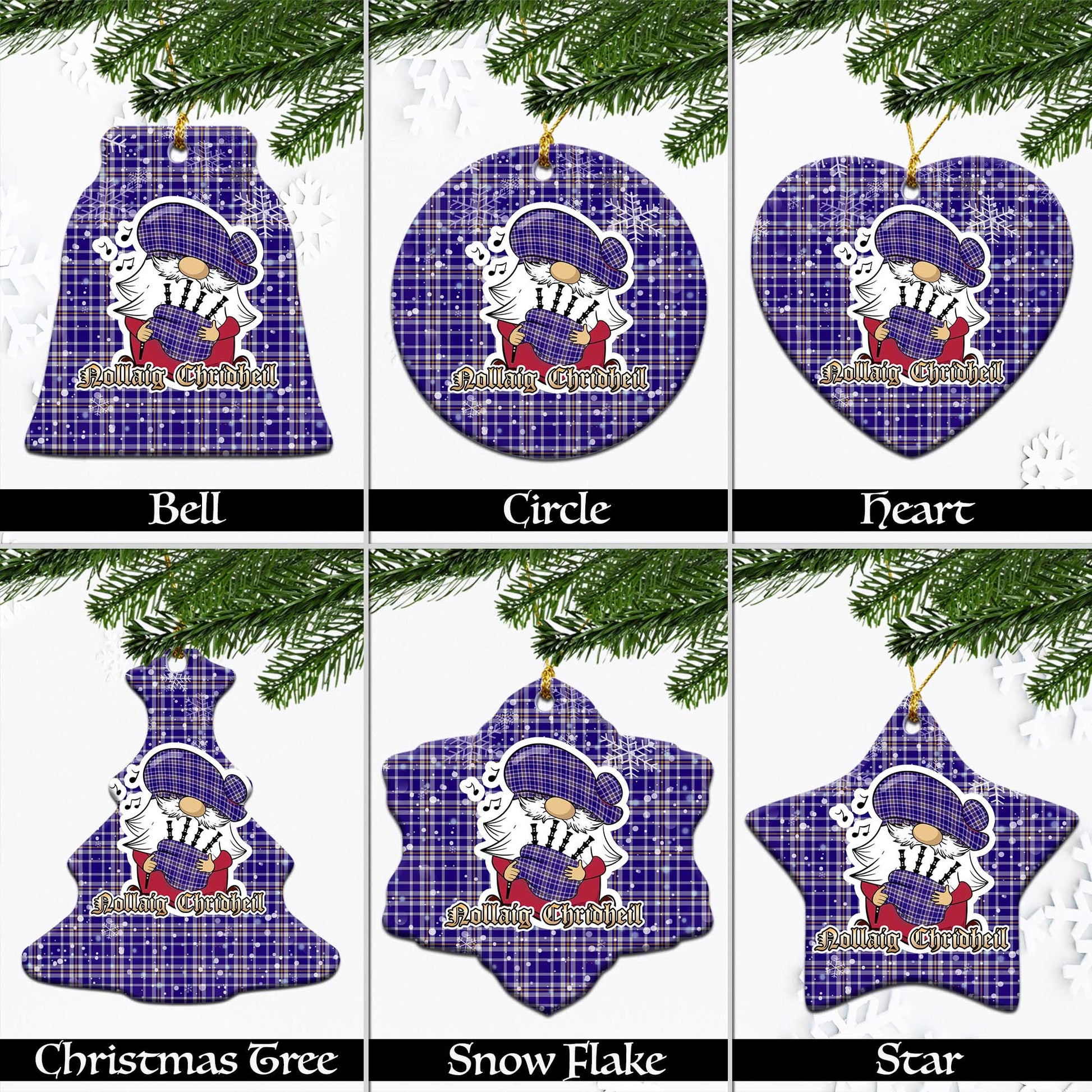 Ochterlony Tartan Christmas Ceramic Ornaments with Scottish Gnome Playing Bagpipes Ceramic - Tartan Vibes Clothing