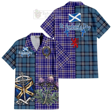 Ochterlony Tartan Hawaiian Shirt Happy St. Andrew's Day Half Tartan Style Kid - Tartan Vibes Clothing