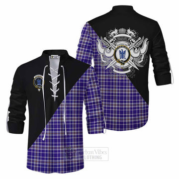 Ochterlony Tartan Ghillie Kilt Shirt with Family Crest and Military Logo Style Men - Tartan Vibes Clothing