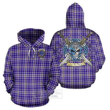 Ochterlony Tartan Hoodie with Family Crest Celtic Skull Style Zip Hoodie - Tartan Vibes Clothing