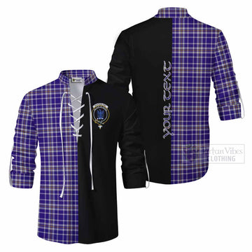 Ochterlony Tartan Ghillie Kilt Shirt with Family Crest and Half Of Me Style Men - Tartan Vibes Clothing