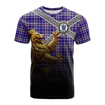 Ochterlony Crest Tartan Cotton T-shirt with Golden Lion Emblem Celtic Style