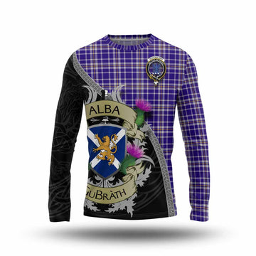 Ochterlony Tartan Family Crest Long Sleeve T-Shirt Lion Rampant Royal Thistle Shield Celtic Inspired Unisex - Tartan Vibes Clothing