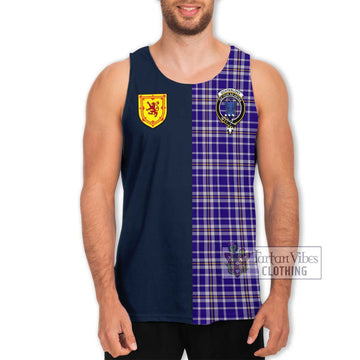 Ochterlony Tartan Men's Tank Top Alba with Scottish Lion Royal Arm Half Style Men - Tartan Vibes Clothing
