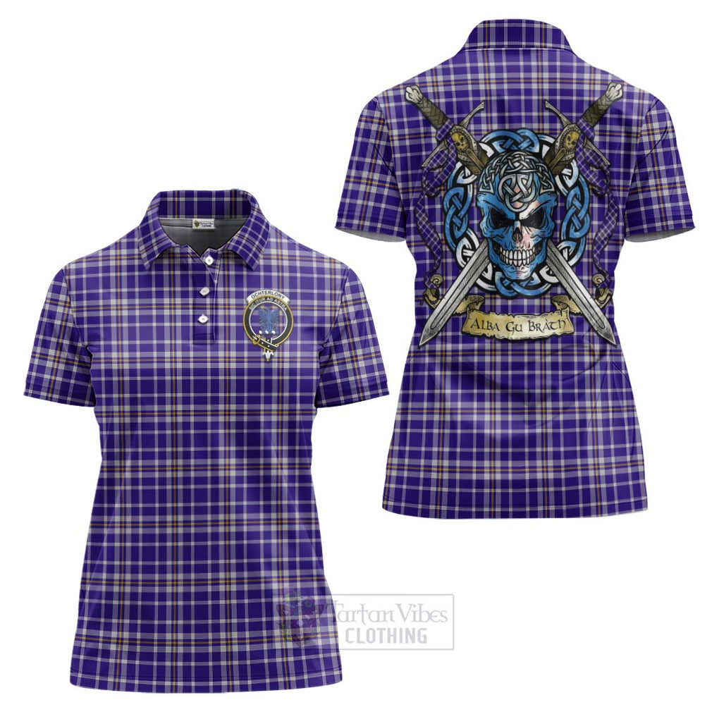Ochterlony Tartan Women's Polo Shirt with Family Crest Celtic Skull Style Women - Tartan Vibes Clothing