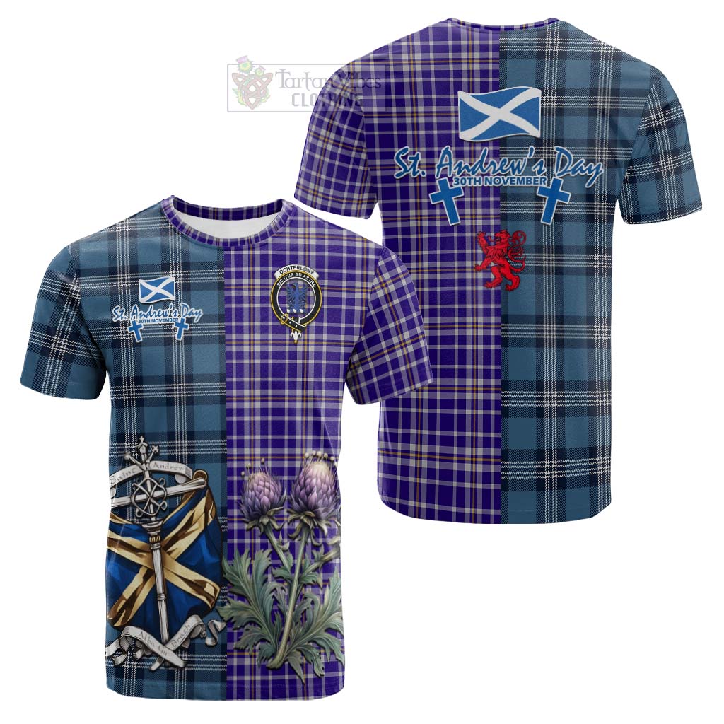 Tartan Vibes Clothing Ochterlony Tartan Cotton T-shirt Happy St. Andrew's Day Half Tartan Style