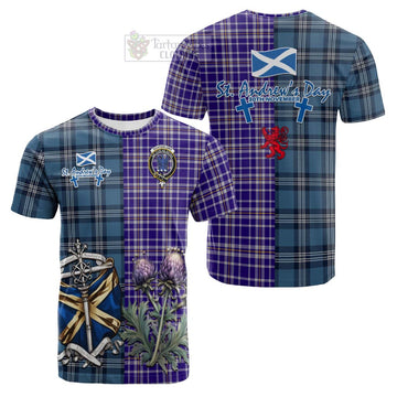 Ochterlony Tartan Cotton T-shirt Happy St. Andrew's Day Half Tartan Style